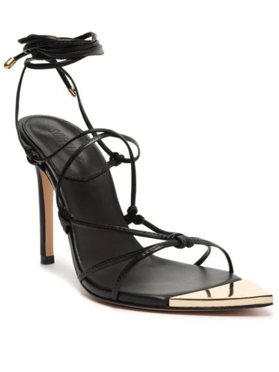 SCHUTZ Shoes - Schultz Black Leather Lace-Up Pointed Toe Sandals w/ Gold Cap Size 6.5 Designer